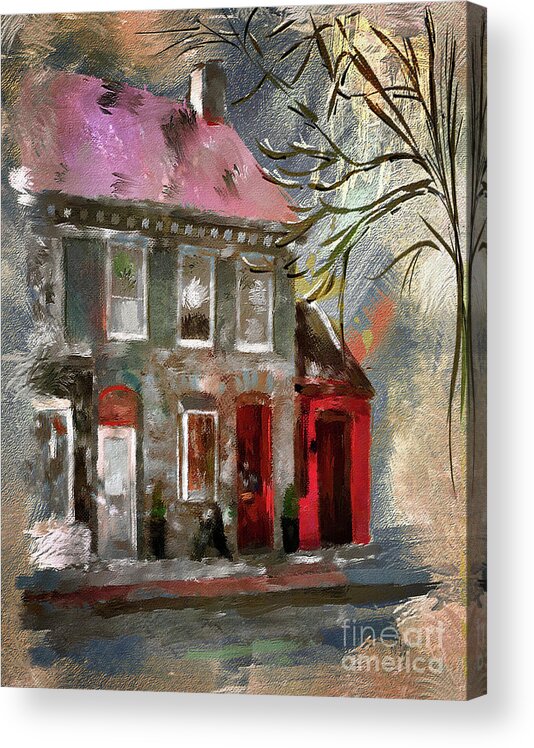 Architecture Acrylic Print featuring the digital art Small Town Shops by Lois Bryan