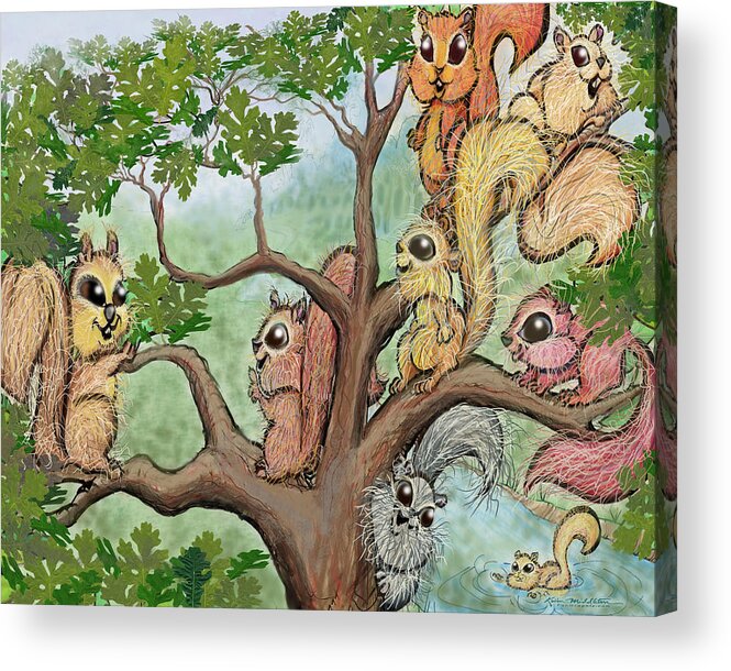 Squirrel Acrylic Print featuring the digital art Squirrels by Kevin Middleton