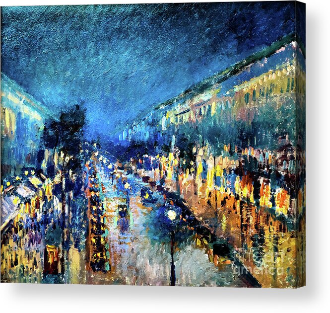 Boulevard Acrylic Print featuring the painting The Boulevard Montmartre at Night by Camille Pissarro 1897 by Camille Pissarro
