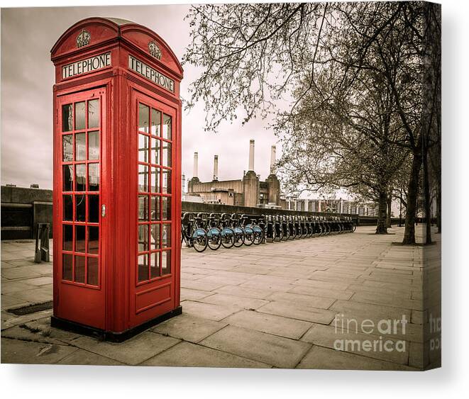 Limited Time Promotion: Battersea Phone Box 2 Stretched Canvas Print by Matt Malloy