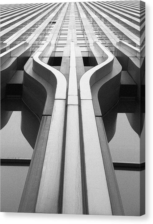 Black And White Canvas Print featuring the photograph Look Up a Twin Tower by Darcy Michaelchuk