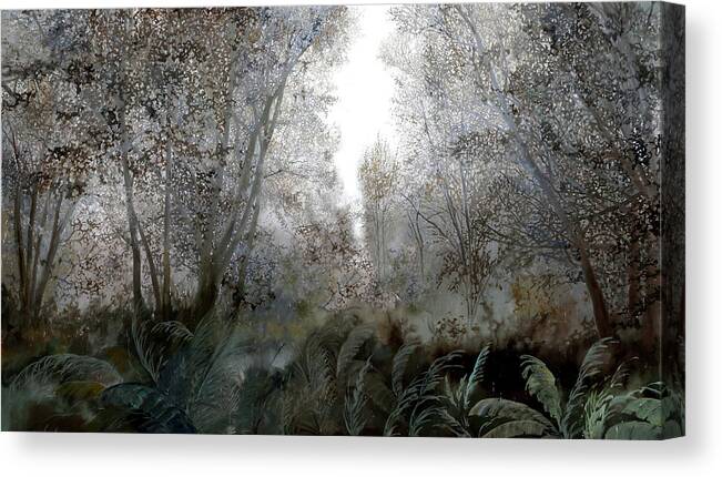Wood Canvas Print featuring the painting Nebbia Nel Bosco by Guido Borelli