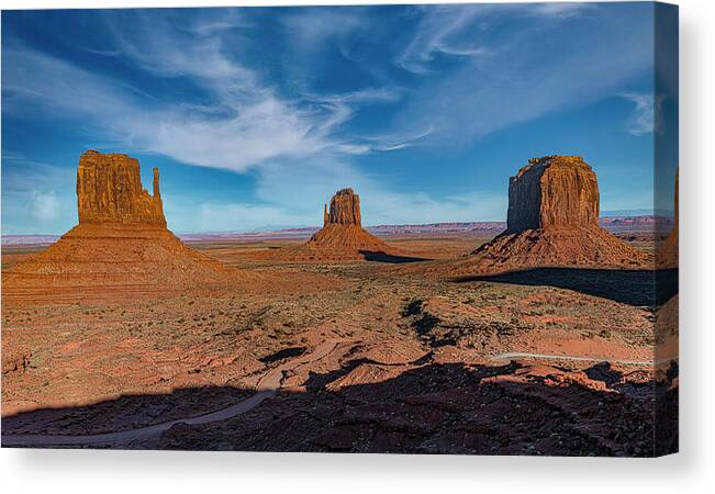 © 2017 Lou Novick All Rights Reversed Canvas Print featuring the photograph The Mittens and Merrick Butte by Lou Novick