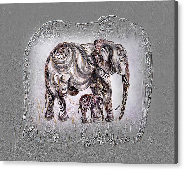 Limited Time Promotion: Mom Elephant Stretched Canvas Print by Harsh Malik