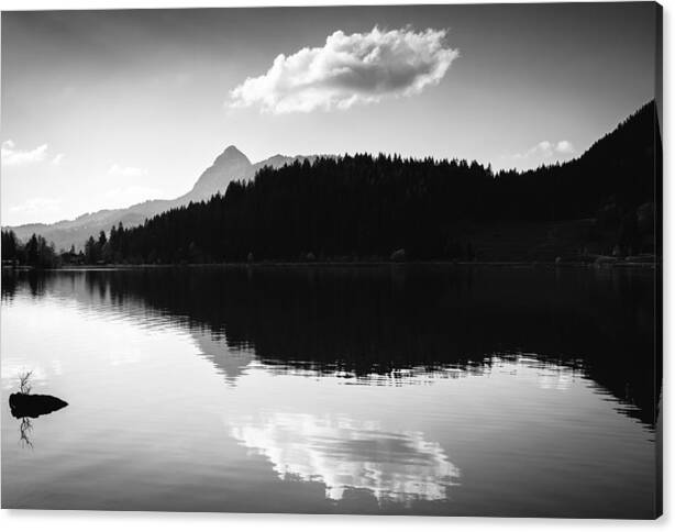Limited Time Promotion: Water Reflection Black And White Stretched Canvas Print by Matthias Hauser