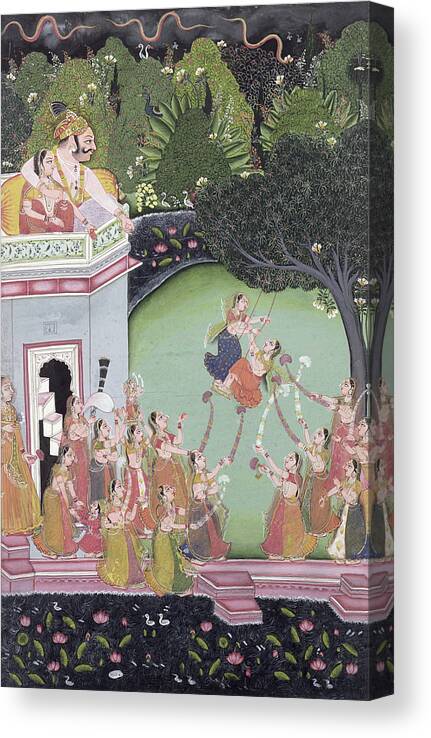 Tree Canvas Print featuring the painting Swing Festival by Indian School