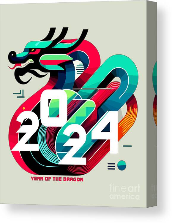 Year Of The Dragon Canvas Print featuring the digital art Vibrant Dragon 2024 - Modern Zodiac Graphic by Two Hivelys