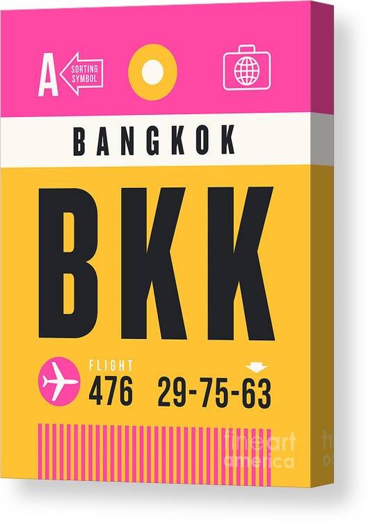 Airline Canvas Print featuring the digital art Luggage Tag A - BKK Bangkok Thailand by Organic Synthesis