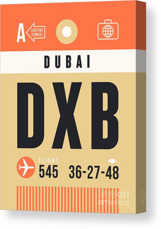 Airline Canvas Print featuring the digital art Luggage Tag A - DXB Dubai UAE by Organic Synthesis
