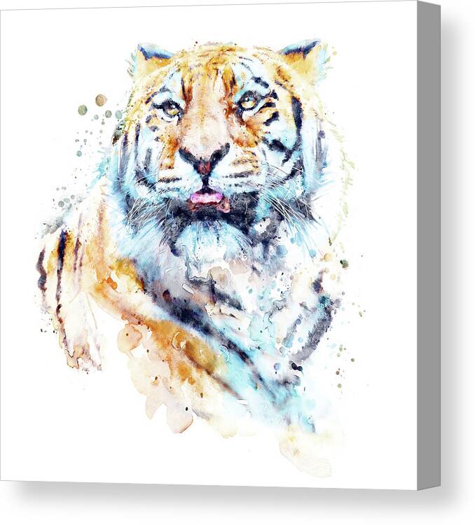 Marian Voicu Canvas Print featuring the painting Siberian Tiger Looking Up by Marian Voicu