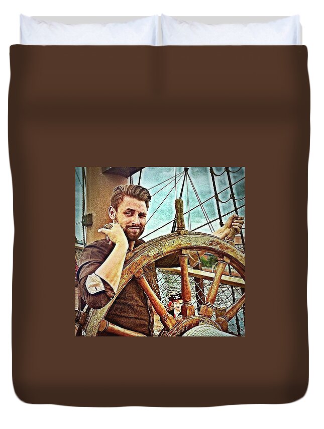 Art Duvet Cover featuring the photograph Call Me Captain! #ship #shipswheel by Michael Comerford