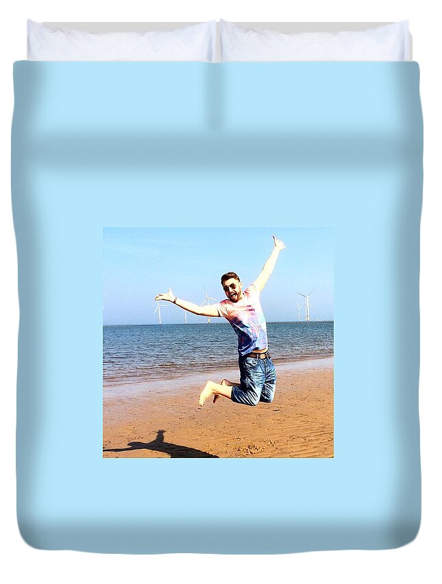 Redcar Duvet Cover featuring the photograph Day At The Beach. Fun In The Sun! by Michael Comerford