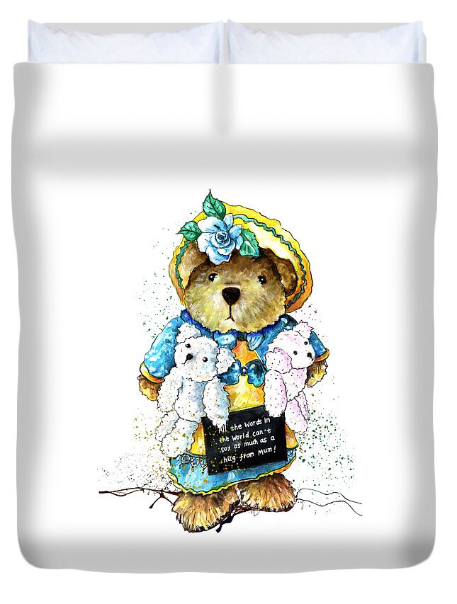 Bear Duvet Cover featuring the painting A Hug From Mum by Miki De Goodaboom