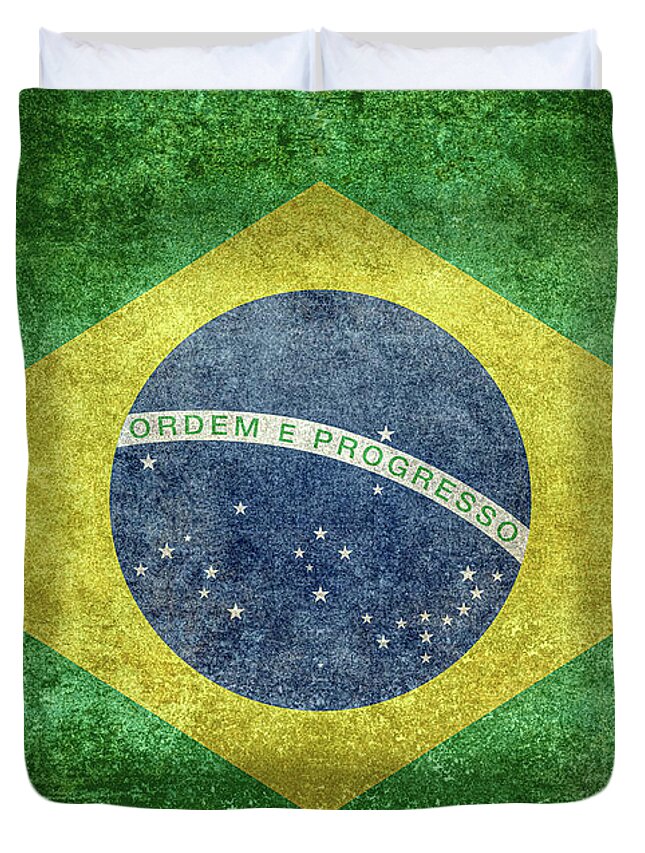 Brazil Duvet Cover featuring the digital art Brazilian Flag of Brazil by Sterling Gold