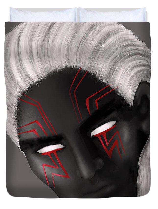 Dark Duvet Cover featuring the digital art Dark Wizard Character White Face Tattoos by Boriana Giormova