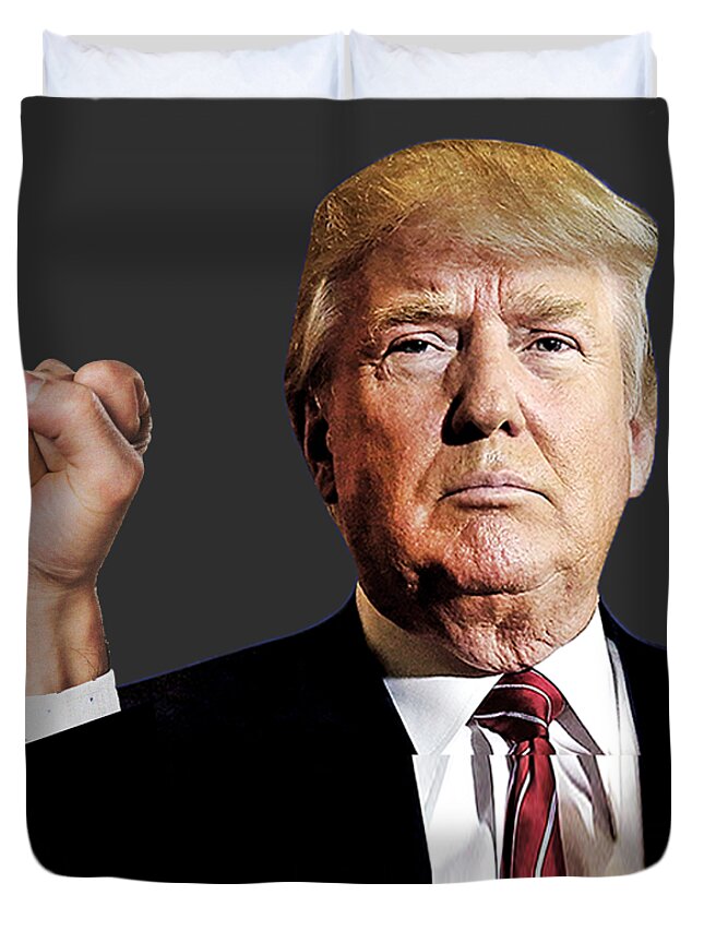 Trump Duvet Cover featuring the painting President Donald J Trump Signature Power Fist Tee Tees T-Shirt 2020 by Tony Rubino