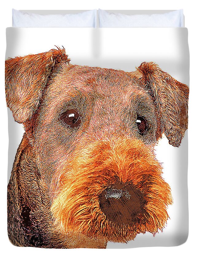 Airedale Duvet Cover featuring the painting Totally Adorable, Airedale Terrier Dog by Custom Pet Portrait Art Studio