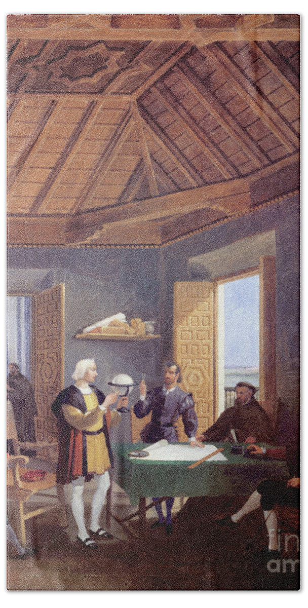 Christopher Columbus, Accompanied By His Son, Diego, Explains His  Exploration Plans To The Prior Of The Franciscan Monastery Of Santa Maria  De La Rabida, The Physician Garcia Fernandes And Alonso Pinzon Bath