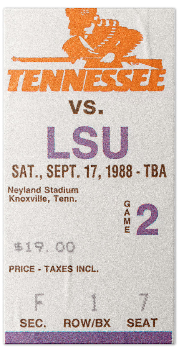 Lsu Bath Towel featuring the mixed media 1988 Tennessee vs. LSU by Row One Brand