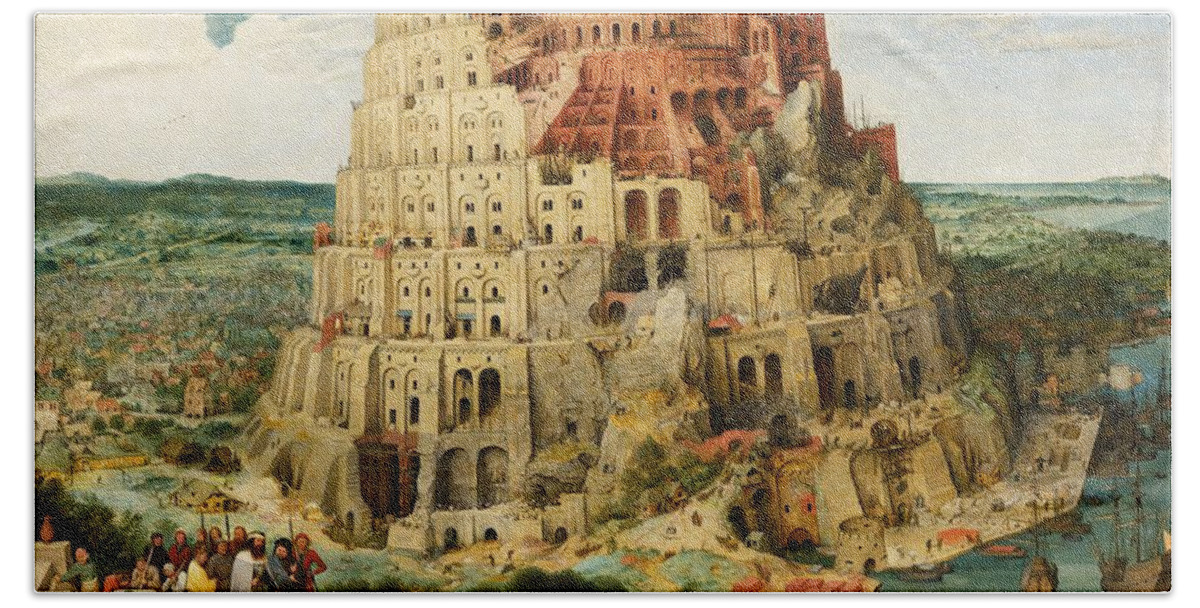 Painting Hand Towel featuring the digital art The Tower of Babel #8 by Pieter Bruegel the Elder