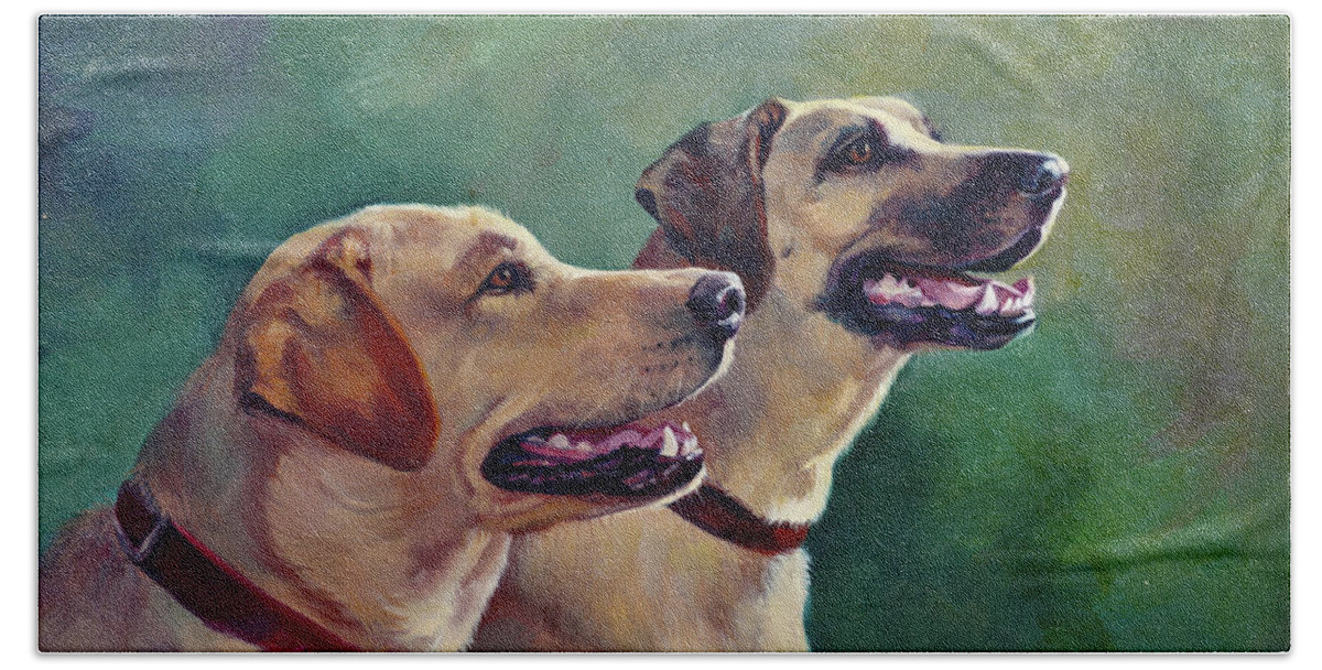 Labrador Retrievers Hand Towel featuring the painting Faithful Friends #1 by Laurie Snow Hein