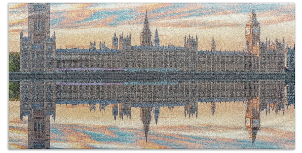Architecture Hand Towel featuring the photograph The Houses of Parliament by Manjik Pictures
