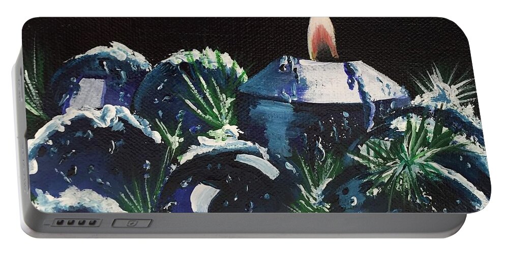 Christmas Portable Battery Charger featuring the painting Blue Christmas by Sharon Duguay