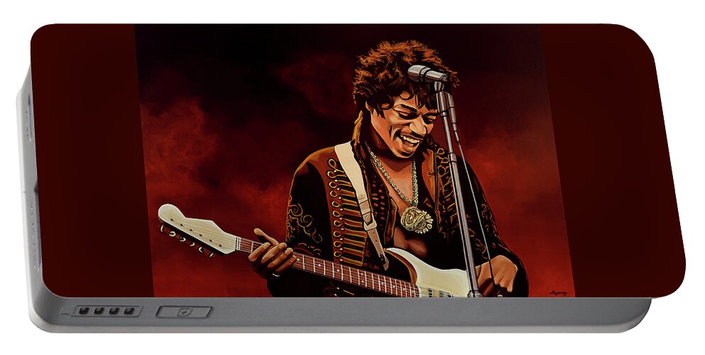 Jimi Hendrix Portable Battery Charger featuring the painting Jimi Hendrix Painting by Paul Meijering