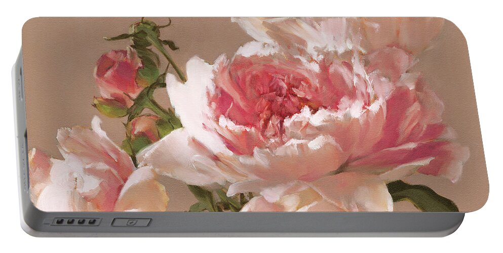 Pink Peonies Portable Battery Charger featuring the painting Pink Peonies by Roxanne Dyer