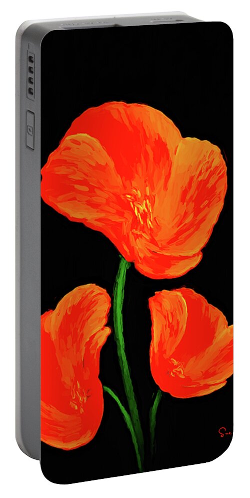 Botanical Portable Battery Charger featuring the photograph Poppy with texture by Sue Leonard