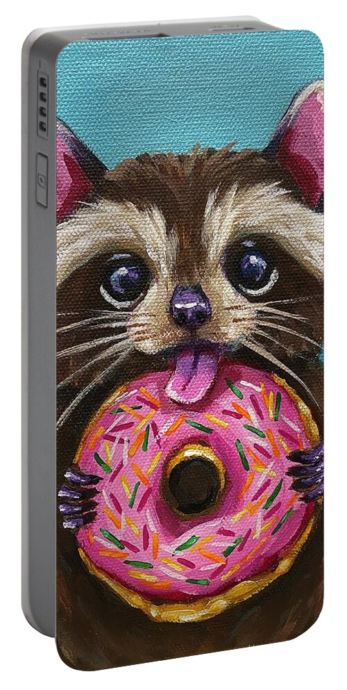 Raccoon Portable Battery Charger featuring the painting Raccoon Breakfast by Lucia Stewart