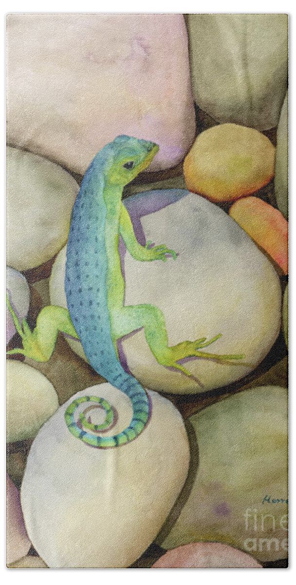 Blue Lizard Beach Sheet featuring the painting Blue Lizard by Hailey E Herrera