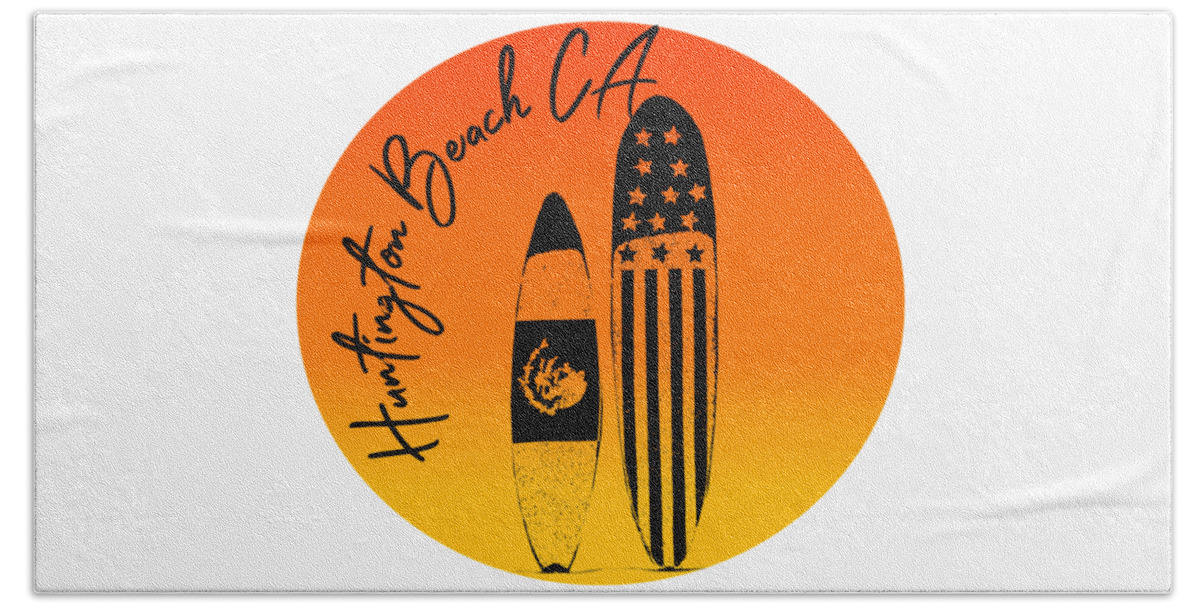 Huntington Beach Beach Towel featuring the digital art Huntington Beach Surfboards and Sunsets by Colleen Cornelius