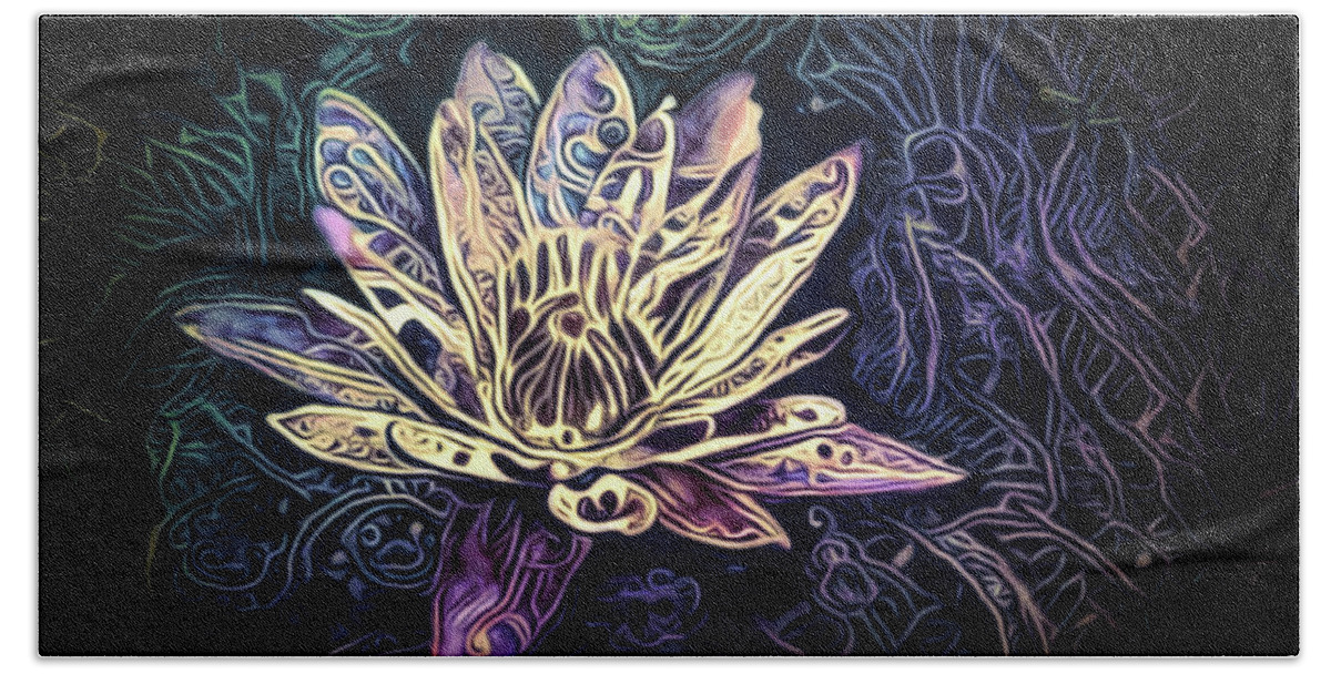 Lotus Flower In River Beach Sheet featuring the pastel Lotus from the Mud by Susan Maxwell Schmidt