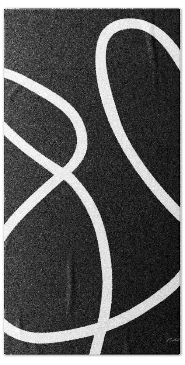 Nikita Coulombe Beach Towel featuring the painting Untitled XIV white line on black background by Nikita Coulombe