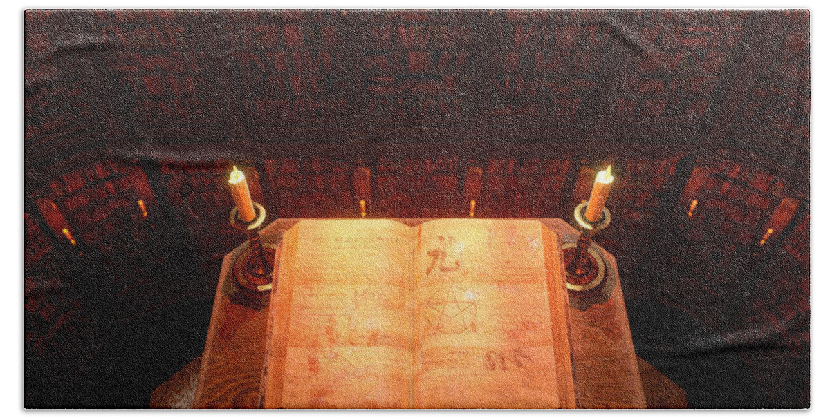 Demon Beach Towel featuring the digital art Vampire - Magic Book by Anarkia An