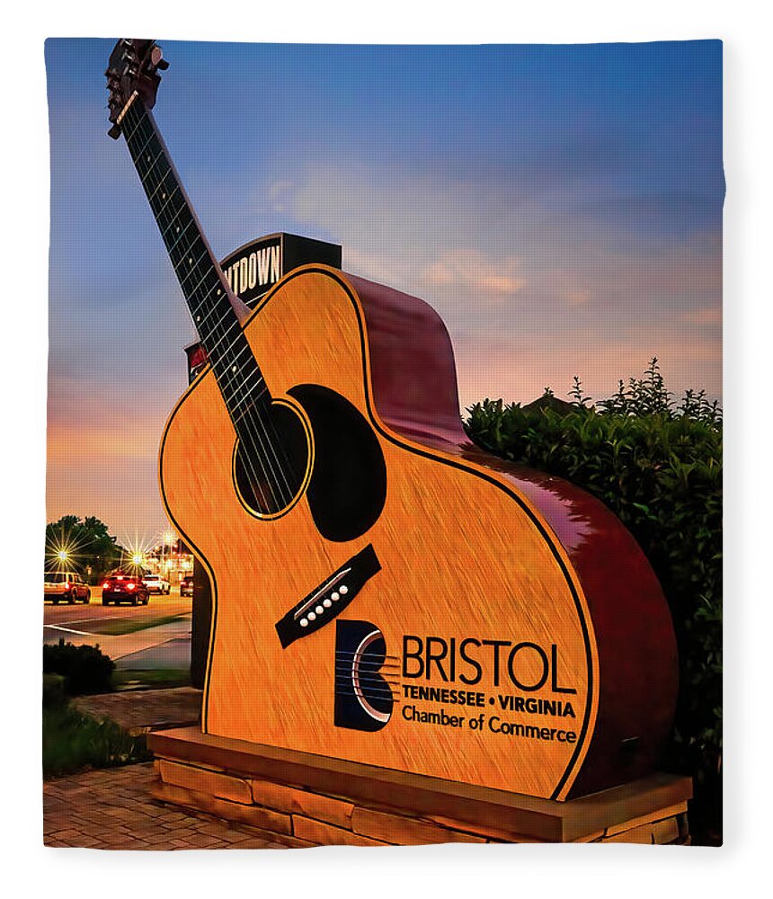 Guitar Fleece Blanket featuring the photograph Country Music Guitar Statue at Bristol TN-VA by Shelia Hunt