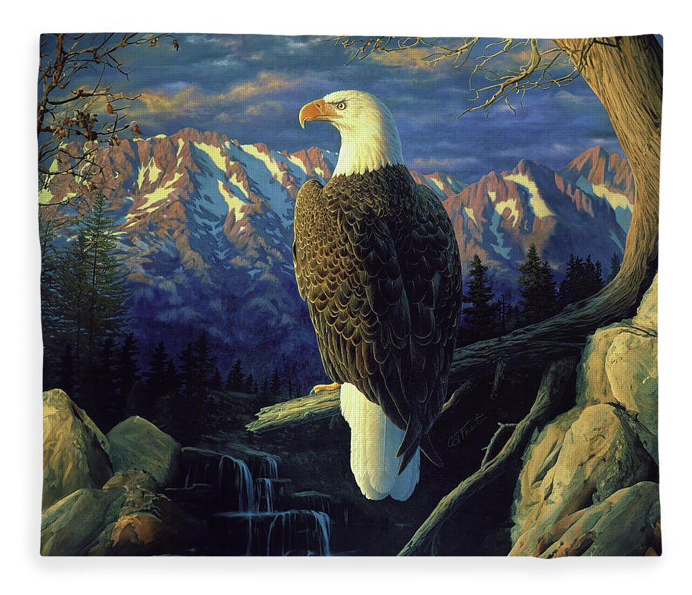 Bird Fleece Blanket featuring the painting Morning Quest by Crista Forest