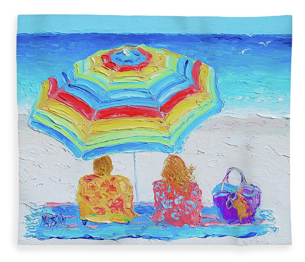 Beach Fleece Blanket featuring the painting Perfect Day, summer beach scene by Jan Matson