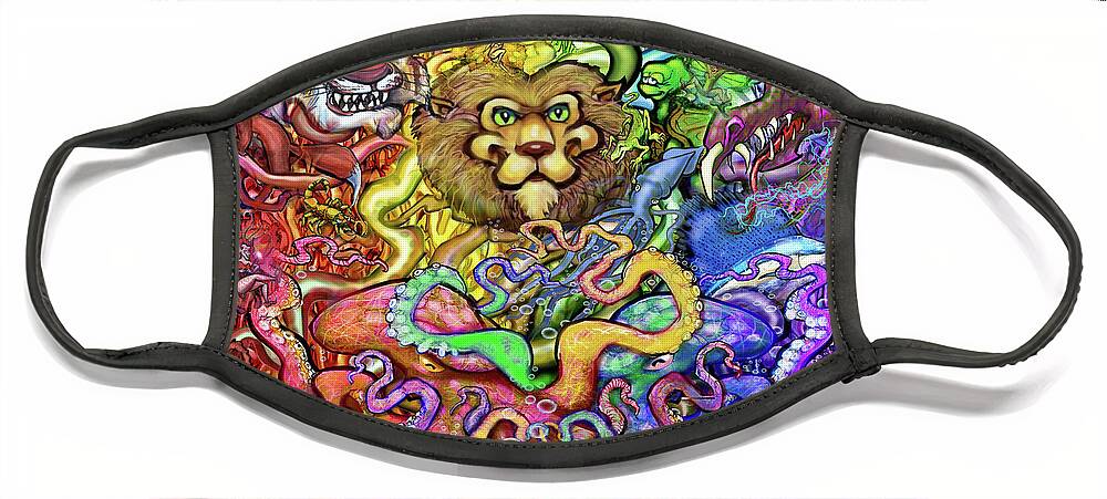 Animal Face Mask featuring the digital art Rainbow of Animals by Kevin Middleton