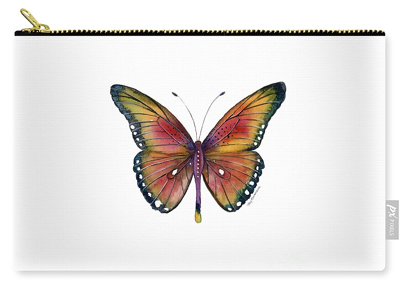 Spotted Butterfly Zip Pouch featuring the painting 66 Spotted Wing Butterfly by Amy Kirkpatrick