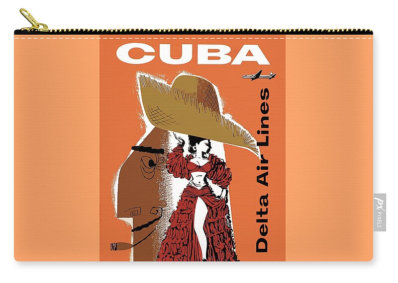 Poster Zip Pouch featuring the photograph Cuba Dancer Delta Air Lines Vintage Travel Poster by Carlos Diaz