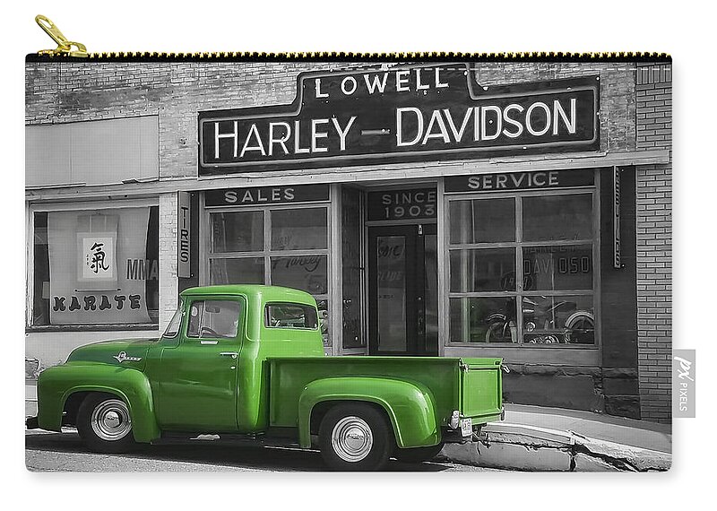 Ford Zip Pouch featuring the photograph Ford Truck at Lowell Harley Davidson by Bonny Puckett