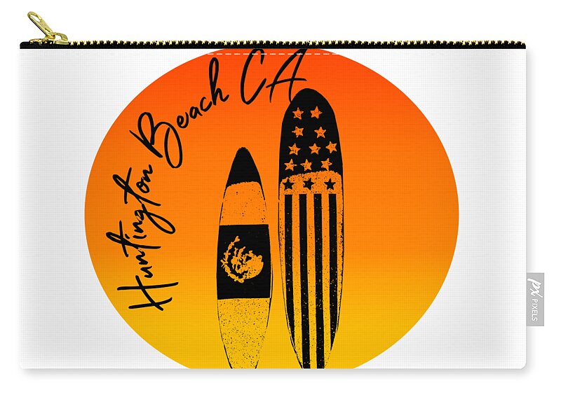 Huntington Beach Zip Pouch featuring the digital art Huntington Beach Surfboards and Sunsets by Colleen Cornelius