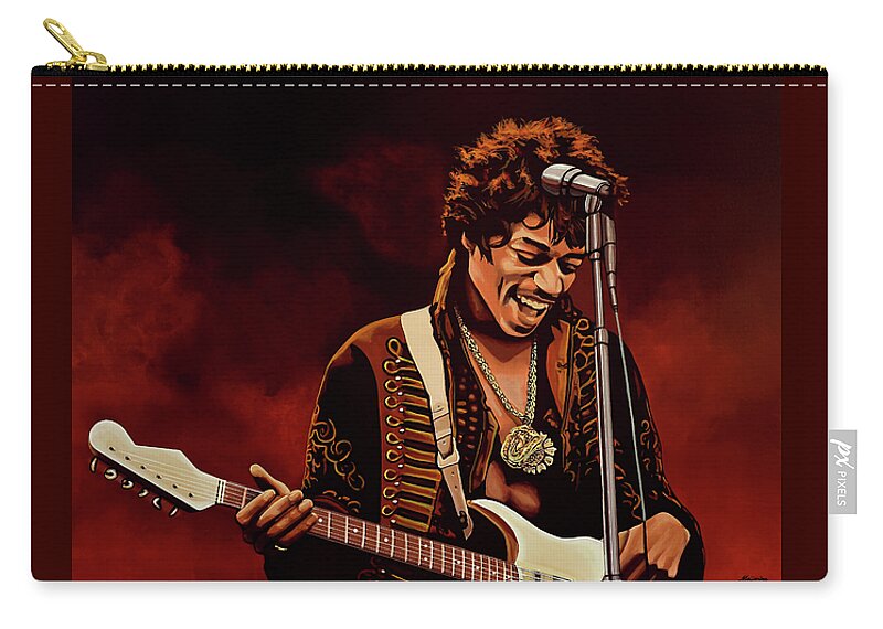 Jimi Hendrix Zip Pouch featuring the painting Jimi Hendrix Painting by Paul Meijering