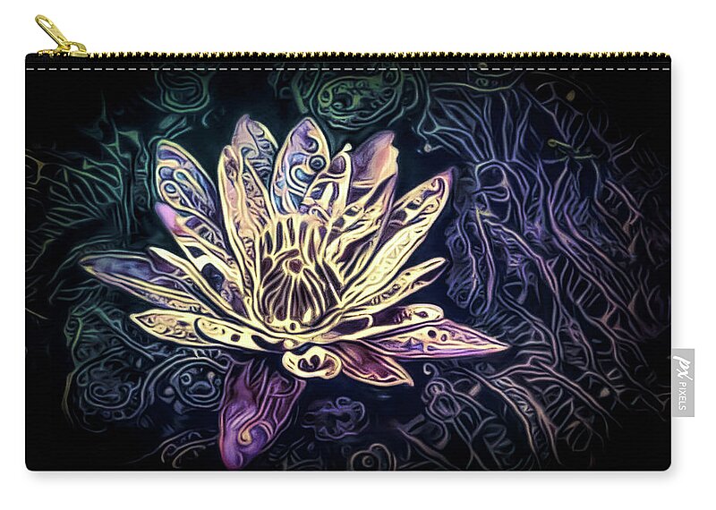 Lotus Flower In River Zip Pouch featuring the pastel Lotus from the Mud by Susan Maxwell Schmidt