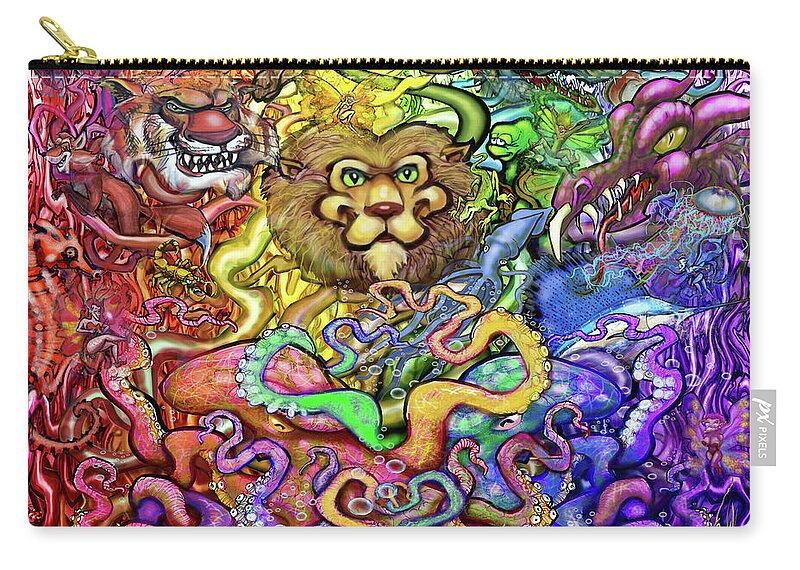 Animal Zip Pouch featuring the digital art Rainbow of Animals by Kevin Middleton