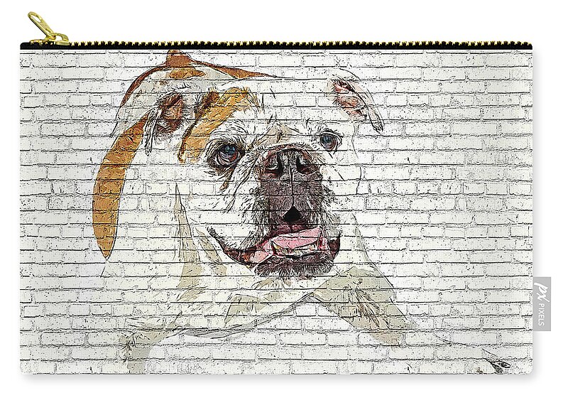 Bulldog Zip Pouch featuring the painting So Awkwardly Cute, Bulldog - Brick Block Background by Custom Pet Portrait Art Studio