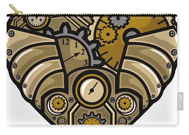 Steampunk Zip Pouch featuring the digital art Steampunk Heart by Long Shot