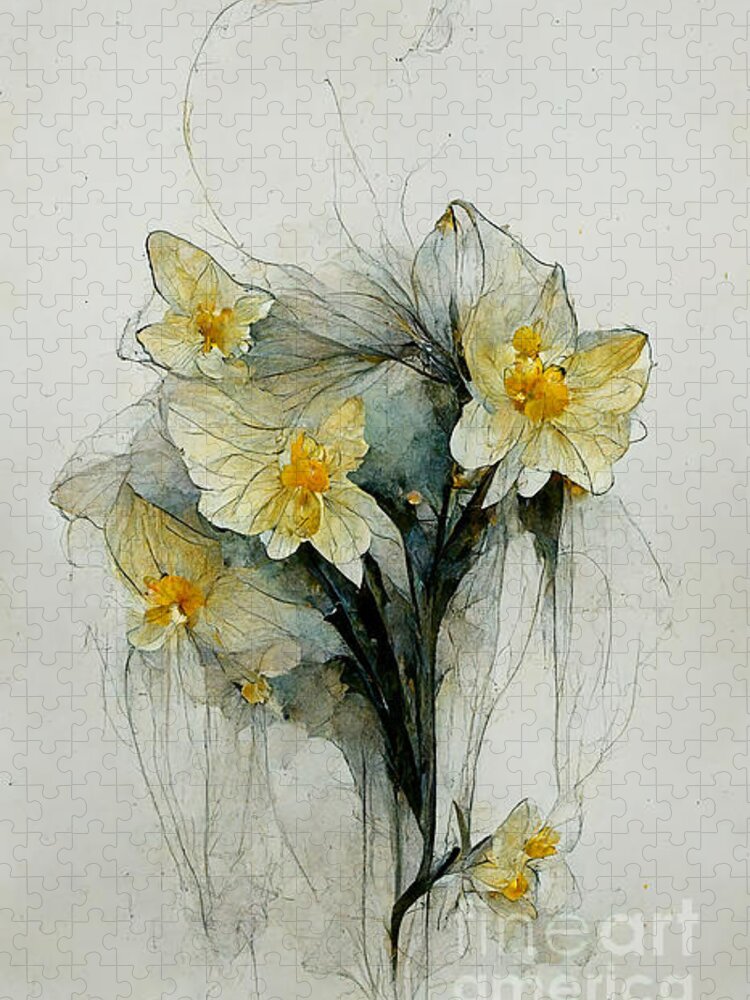 Series Jigsaw Puzzle featuring the digital art Daffodils #12 by Sabantha